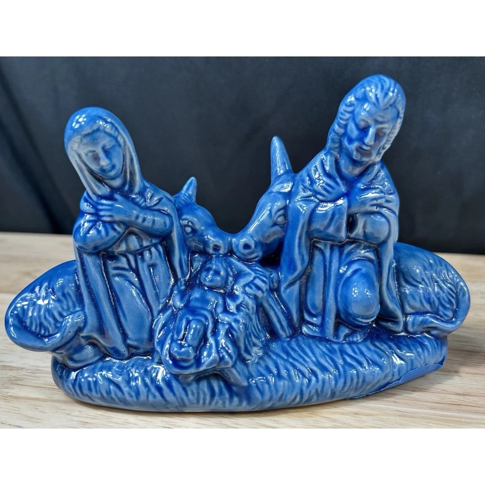 "Holy Night in Blue" celadon ceramic nativity Piece Hand Crft‎ Blue Glaze